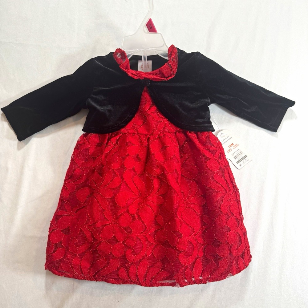 Wonder Nation Girls 12-18M 3pc Velvet Bolero Lace Floral Dress Set Bloomers
